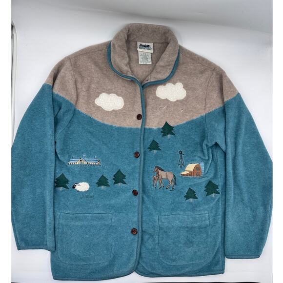 Northern Reflections Vintage Horse Farm Button Down Fleece with Collar Medium - Picture 2 of 4